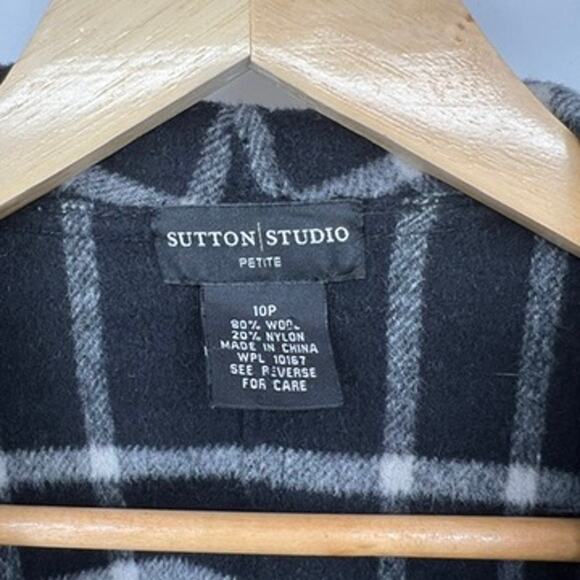 Sutton Studio Petite Window Pane Plaid Wool Reversible Coat Women's 10 P Black - Picture 3 of 7